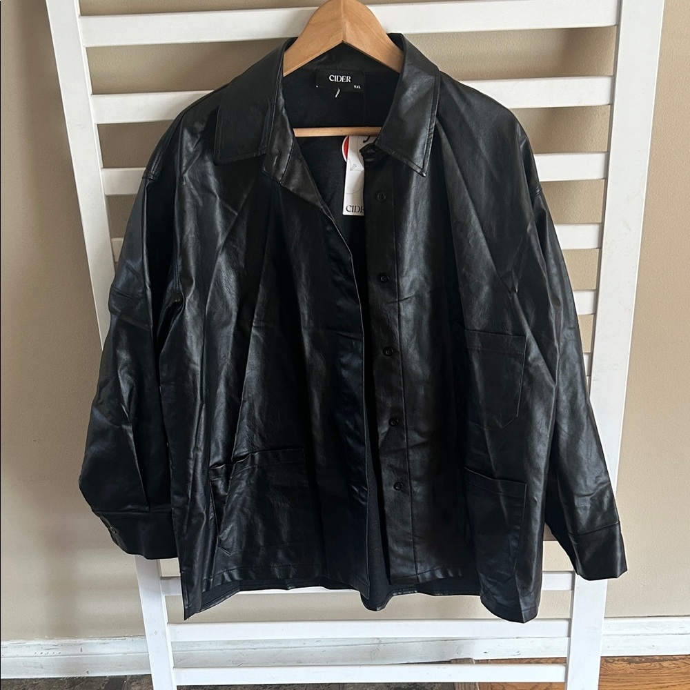 NWT Cider Black Oversized Faux Leather Blazer Jacket Size XL - Picture 4 of 12